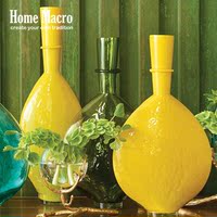 黄色环圈玻璃花瓶/进口美式家居装饰品/样板房花艺摆件/手工花器
