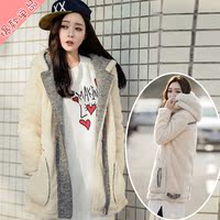 韩版韩国新款保暖加厚羊羔毛摇粒绒珊瑚绒外套大衣戴帽上衣女装