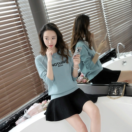 东大门春季新款女装韩版打底衫外套套头字母反穿半高领针织衫毛衣
