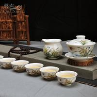景德镇手工陶瓷茶具磬声6人用功夫茶具套装粉彩手绘8头整套茶具