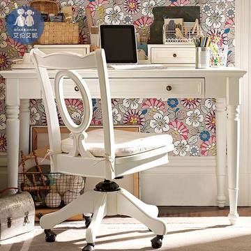 美式白色书桌 欧式简约小书桌 组合带书架学习桌 多尺寸办公桌