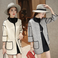 2017春季新款韩版中长款时尚女式风衣外套七分袖大码显瘦小香风潮