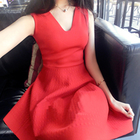 2017夏装新款韩版潮女装修身性感红色连衣裙小礼服无袖背心裙子