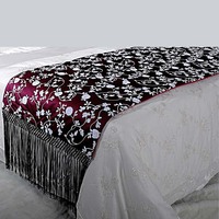 新古典床旗刺绣花床尾巾搭毯 紫红色床上用品 样板间床品中式布艺