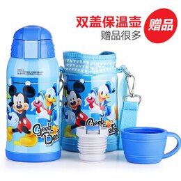 Disney迪士尼保温杯不锈钢男女学生水杯带吸管儿童水壶双盖儿童保