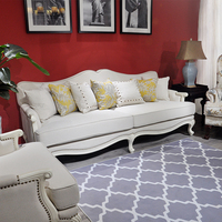 美式法式新古典实木做旧雕刻三人沙发 皮布结合轻奢沙发高端定制
