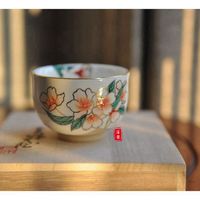 三木屋手工粗陶茶杯 日本陶瓷描金釉下彩手绘品茗杯 金樱花