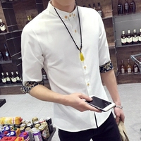 夏季韩版薄款7七分袖衬衫男士修身潮学生白衬衣中袖男装青年寸衫