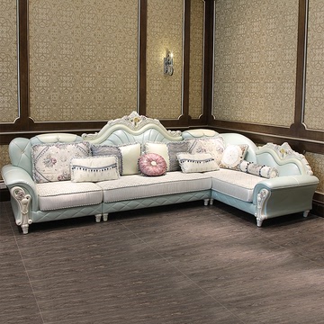 欧式布艺沙发组合 美式大小户型客厅整装转角皮布简欧沙发可拆洗