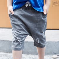 指鹿为马男女童灰色牛仔短裤破洞儿童夏季韩版中小童宽松弹力热裤
