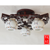 景德镇陶瓷灯罩创意吸顶灯 新中式吊灯 客厅厨房卧室灯圆三头实木