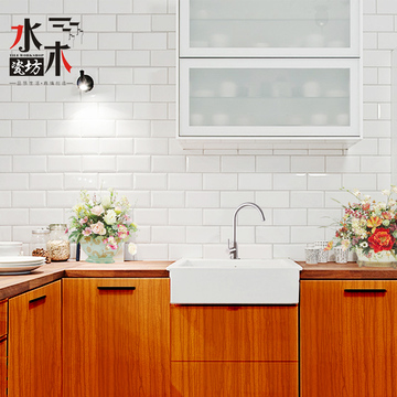 宜家厨卫墙砖厨房小白砖斜边面包砖简约纯色厕所洗手间卫生间瓷砖