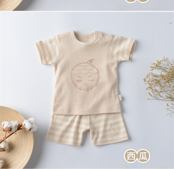 婴儿T恤两件套彩棉男女宝宝衣服夏季薄款儿童短袖短裤套装