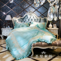 韩版全棉四件套60支纯棉蕾丝花边双人被套1.8m床上用品珍珠荷叶边