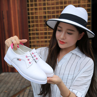 韩版小白鞋圆头系带女皮单鞋学生休闲百搭鞋简约低跟粗跟秋季女鞋
