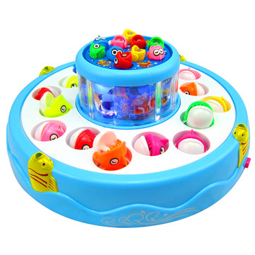 儿童亲子双层钓鱼玩具电动磁性旋转钓鱼套装宝宝益智玩具1-2-3岁