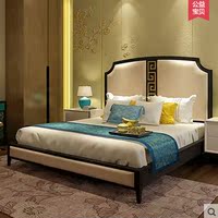 新中式实木床 现代简约中式 水曲柳全实木床1.8米美式双人床家具