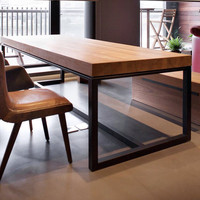 美式工作台实木桌子餐桌长方形条桌简约书桌办公桌大会议桌电脑桌