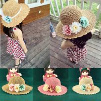 夏季花朵女童草帽潮宝宝沙滩帽可折叠亲子遮阳帽韩国儿童帽子包邮
