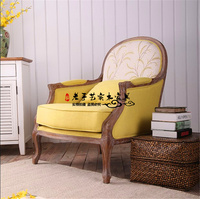 美式实木单人雕花沙发椅简约复古做旧刺绣休闲椅子客厅家具可定制