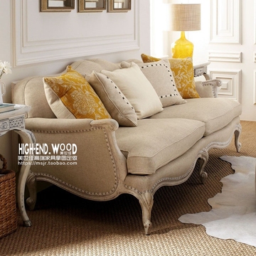美式乡村做旧复古双人沙发新古典实木三人客厅美式布艺沙发小户型