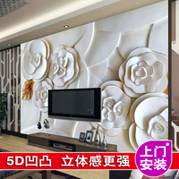 3/5D立体浮雕玫瑰电视背景墙纸壁纸 无纺布卧室客厅无缝整张壁画