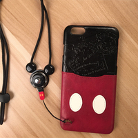 日本迪士尼 正品代购iPhone6s手机壳挂绳皮壳苹果6plus挂脖皮套