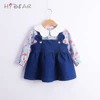 女童韩版童装套装1-3岁女宝宝牛仔背带裙+秋季纯棉长袖衬衫两件套