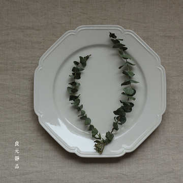 食器 日式风格 八角花边形温净陶瓷餐盘 饭盘 点心蛋糕平盘
