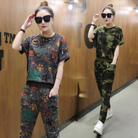 2017夏季新款韩版运动休闲套装时尚宽松女装蝙蝠衫哈伦裤两件套女