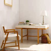 北欧家用简约现代书桌实木原白色烤漆书台玻璃电脑桌写字办公台