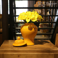 大号小号景德镇单色釉黄色陶瓷花瓶将军罐现代中式家居摆件储物罐
