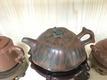 坭兴陶 张振和仿生荷叶茶壶 全手工制作茶壶 大容量