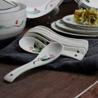 日式手绘创意陶瓷餐具汤勺雪花釉下彩家用吃饭勺子特色调羹勺汤匙