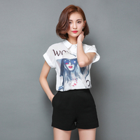 夏季时尚韩版POLO领雪纺短袖衬衫