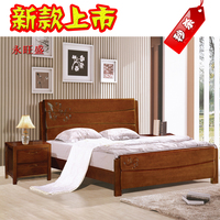 新品胡桃色纯实木橡木床高箱1.5 1.8米双人白色卧室家具包邮
