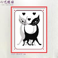 新款十字绣黑白情侣猫咪简单印花线绣卡通动物温馨简约现代客厅图
