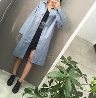 [SUSU]秋季新款韩版复古中长款外套衬衫翻领开衫纯色女上衣排扣