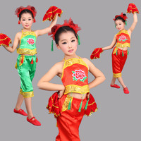 新款儿童演出服装六一女童民族舞肚兜秧歌服表演服装幼儿舞蹈服装