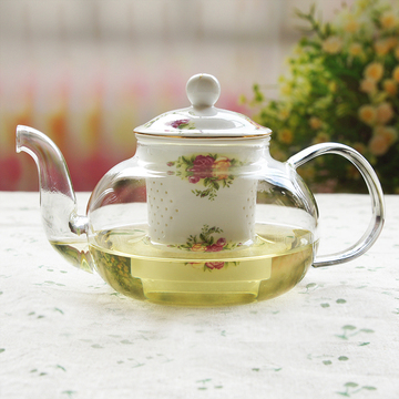 田园陶瓷玻璃煮茶壶 耐热玻璃茶具泡茶壶过滤英式花茶壶 可加热