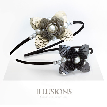 香港专柜品牌illusions[露珠睡莲]进口亚光亮片珍珠发头箍花饰品