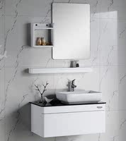 鹰牌橡木浴室柜黑白色洗漱台洗手盆实木洗手柜玻璃台面