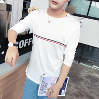 2016秋季新款男士长袖T恤条纹韩版修身圆领上衣服学生青少年潮流