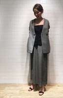 日本代购直送noble超高级质感金属光泽天丝微喇叭西装长裙