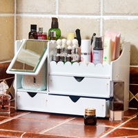 欧式塑料浴室桌面化妆品护肤品收纳盒带镜子木制大号洗漱台置物架