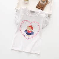 2017夏季童装新款 韩版女童儿童小熊纯棉卡通白色圆领短袖t恤半袖