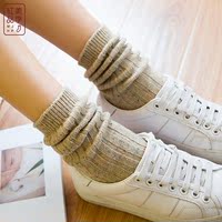 新款韩版日系原宿堆堆袜休闲女士中筒袜子纯色秋冬加厚保暖羊毛袜