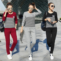 15-16-18-25周岁宽松休闲套装女孩学生运动服两件套条纹新款韩版