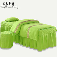 店长推荐新款绿色美容床罩四件套圆头方头尺寸不容易起球涤纶面料