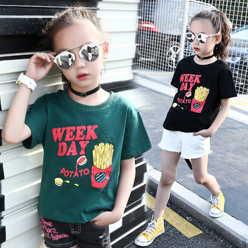女童夏季短袖T恤新款韩版中大童圆领卡通打底衫学生夏装上衣半袖8